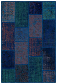 Blue Geometric Hand-Knotted Wool Rug 120x178 cm (3'11" x 5'10")