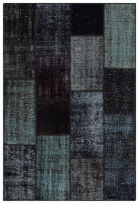 Schwarzer handgeknüpfter Wollteppich mit Türkis 120x180 cm