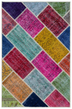 Iskece Bej Patchwork Yün El Dokuma Halısı 120 x 185 Apex Unique