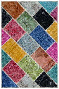 Çok Renkli El Dokuma Halı, Geometrik Desenli Yün 120x180 cm