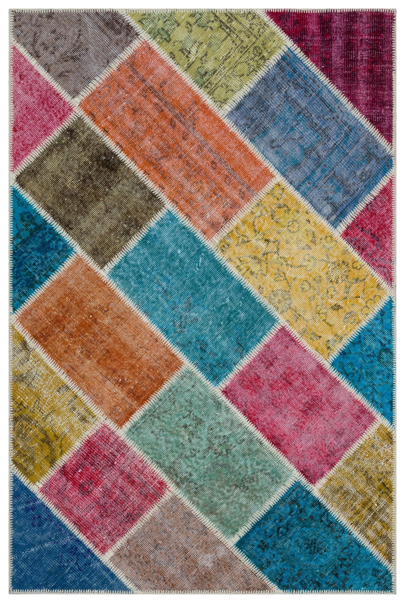 Iskece Bej Patchwork Yün El Dokuma Halısı 120 x 180 Apex Unique