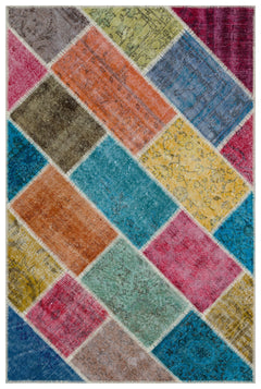 Iskece Bej Patchwork Yün El Dokuma Halısı 120 x 180 Apex Unique