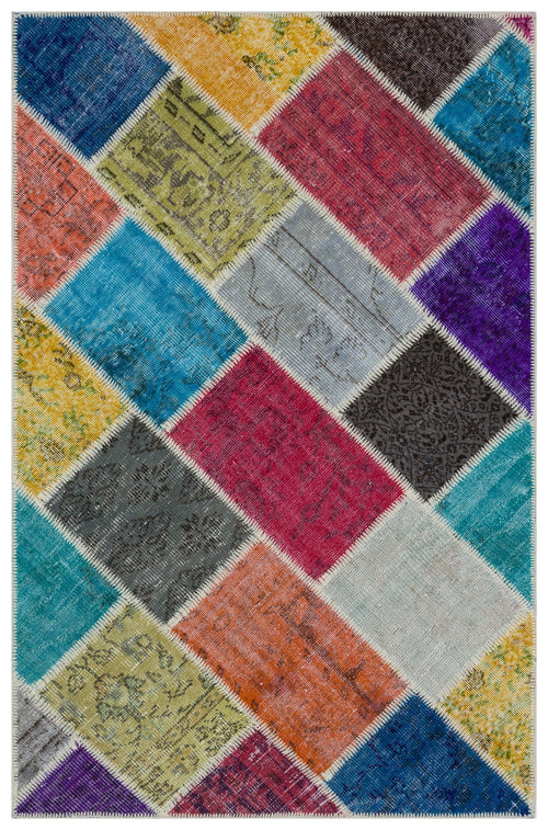 Iskece Bej Patchwork Yün El Dokuma Halısı 120 x 186 Apex Unique