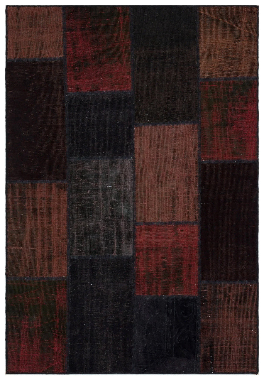 Bordo Gri Anadolu Eskitme Geometrik Yün Halı 160x230 - Özel Seri