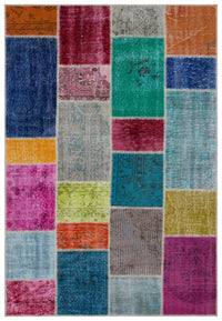 Yün Geometrik Desenli Eskitme Çok Renkli El Dokuma Halı 160x230 cm 33242