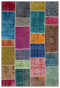 Eskitme Çok Renkli Geometrik Desenli El Dokuma Halı 160x230 cm