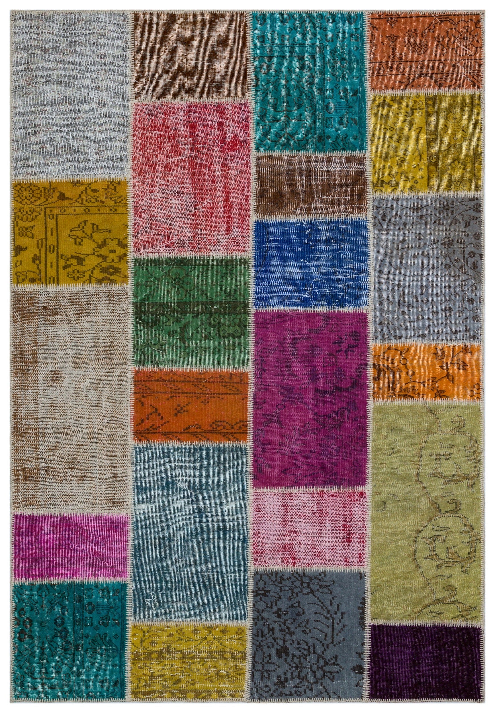 Iskece Bej Patchwork Yün El Dokuma Halısı 160 x 233 Apex Unique