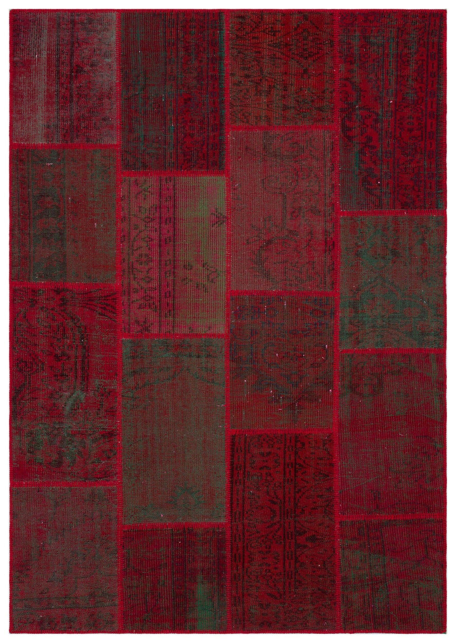 Kırmızı Anadolu Eskitme Geometrik Yün Halı 160x230 - Özel Seri