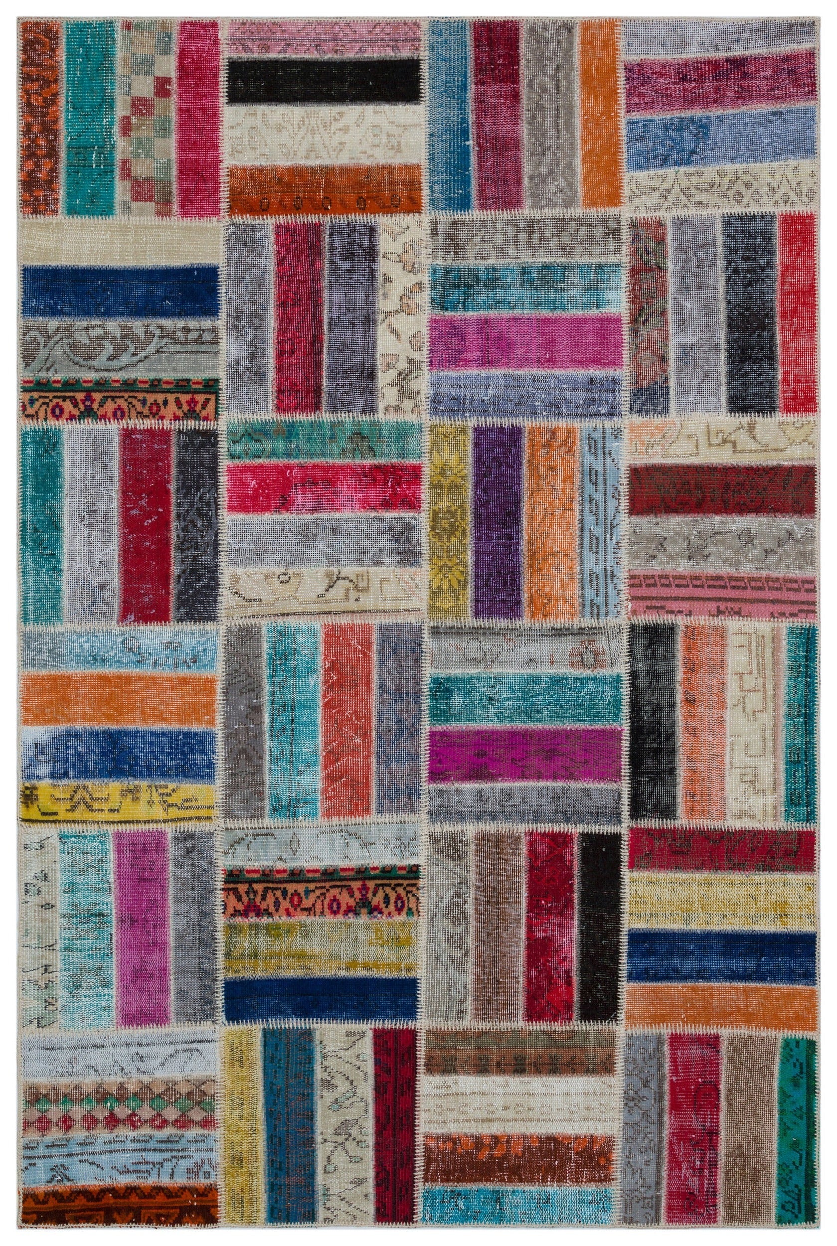 Iskece Bej Patchwork Yün El Dokuma Halısı 160 x 243 Apex Unique