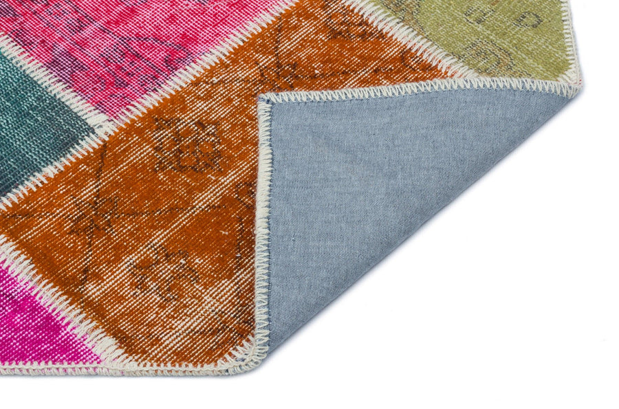 Mavi Kırmızı Eskitme Patchwork Salon Halısı Geometrik – Oturma Odası kullanımı
