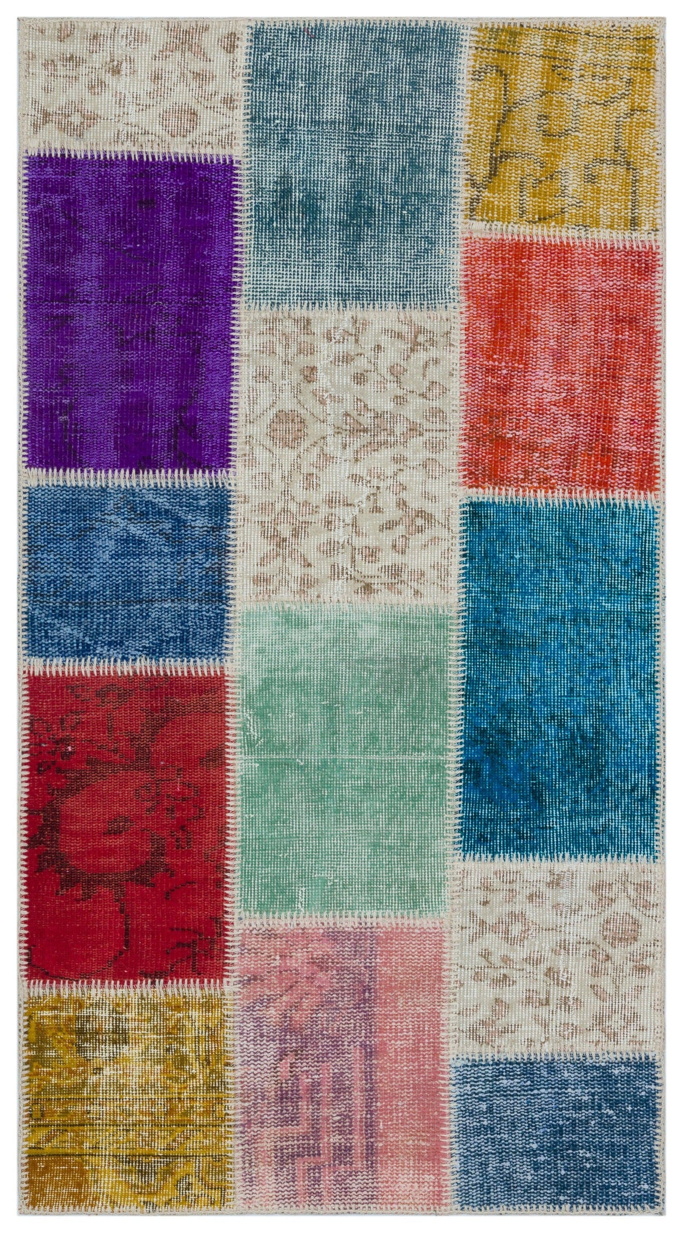 Iskece Bej Patchwork Yün El Dokuma Halısı 080 x 150 Apex Unique