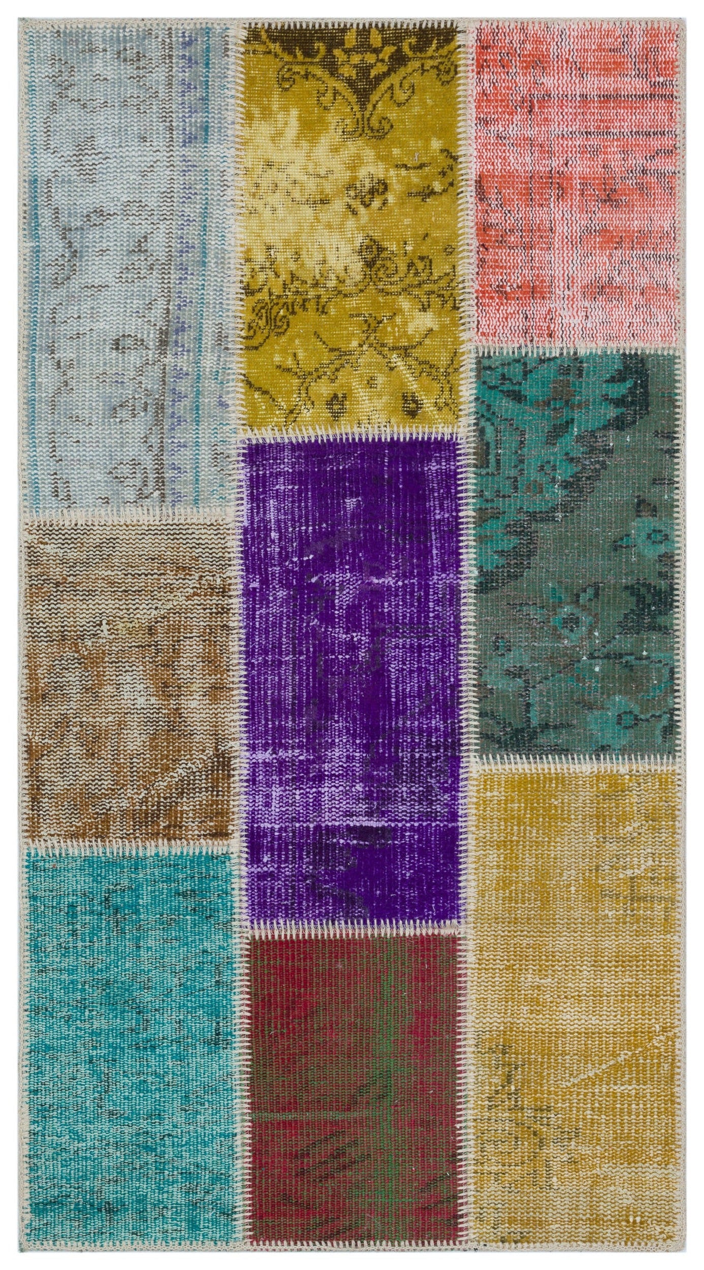 Iskece Bej Patchwork Yün El Dokuma Halısı 080 x 150 Apex Unique