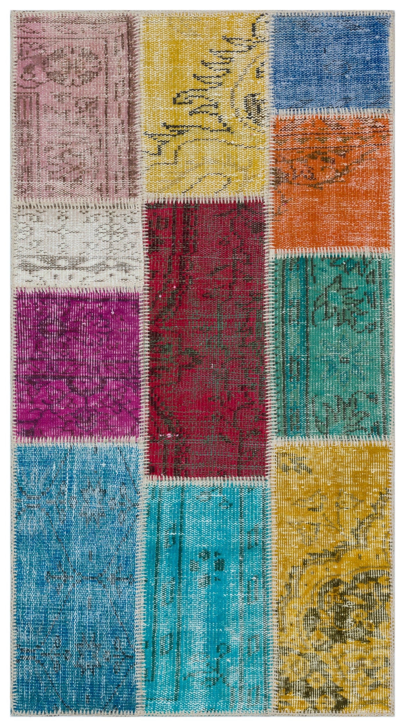 Iskece Bej Patchwork Yün El Dokuma Halısı 080 x 150 Apex Unique