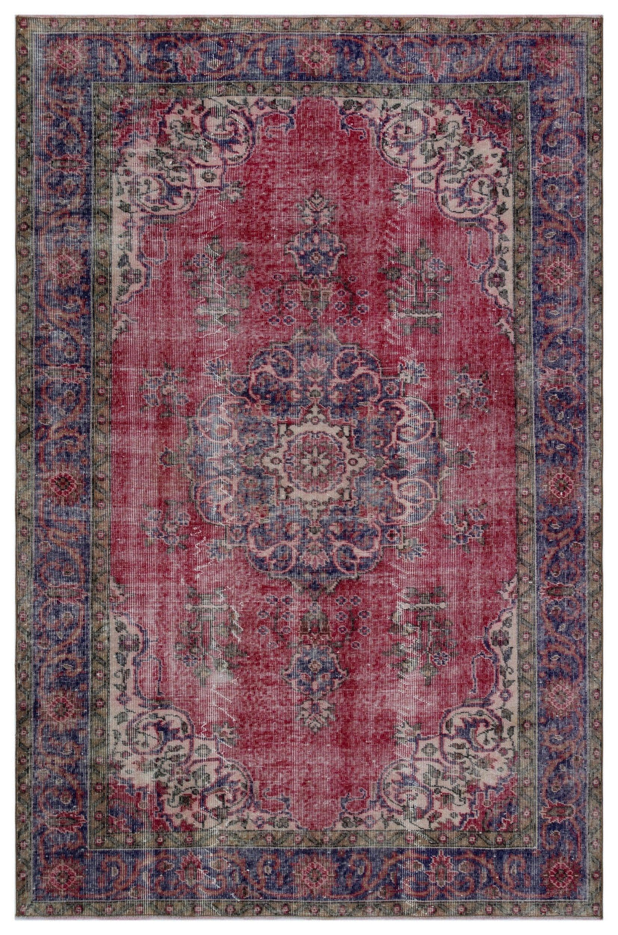 Kırmızı Anadolu Eskitme Madalyonlu Yün Halı 183x280 - Özel Seri