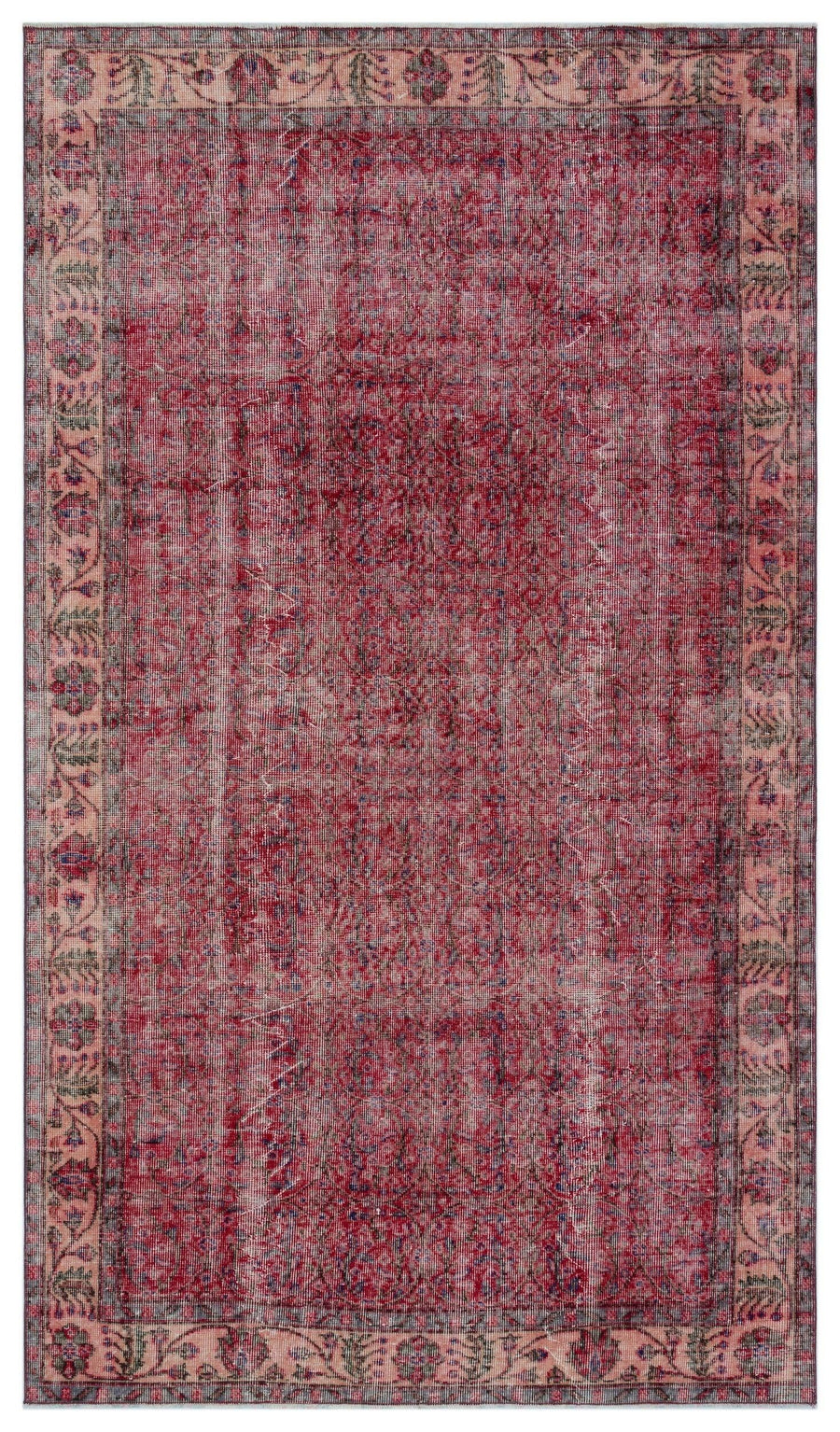 Kırmızı Anadolu Eskitme Geometrik Yün Halı 158x277 - Özel Seri