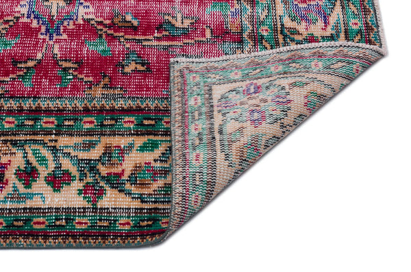 Kırmızı Anadolu Eskitme Çiçekli Yün Halı 170x298 - Özel Seri