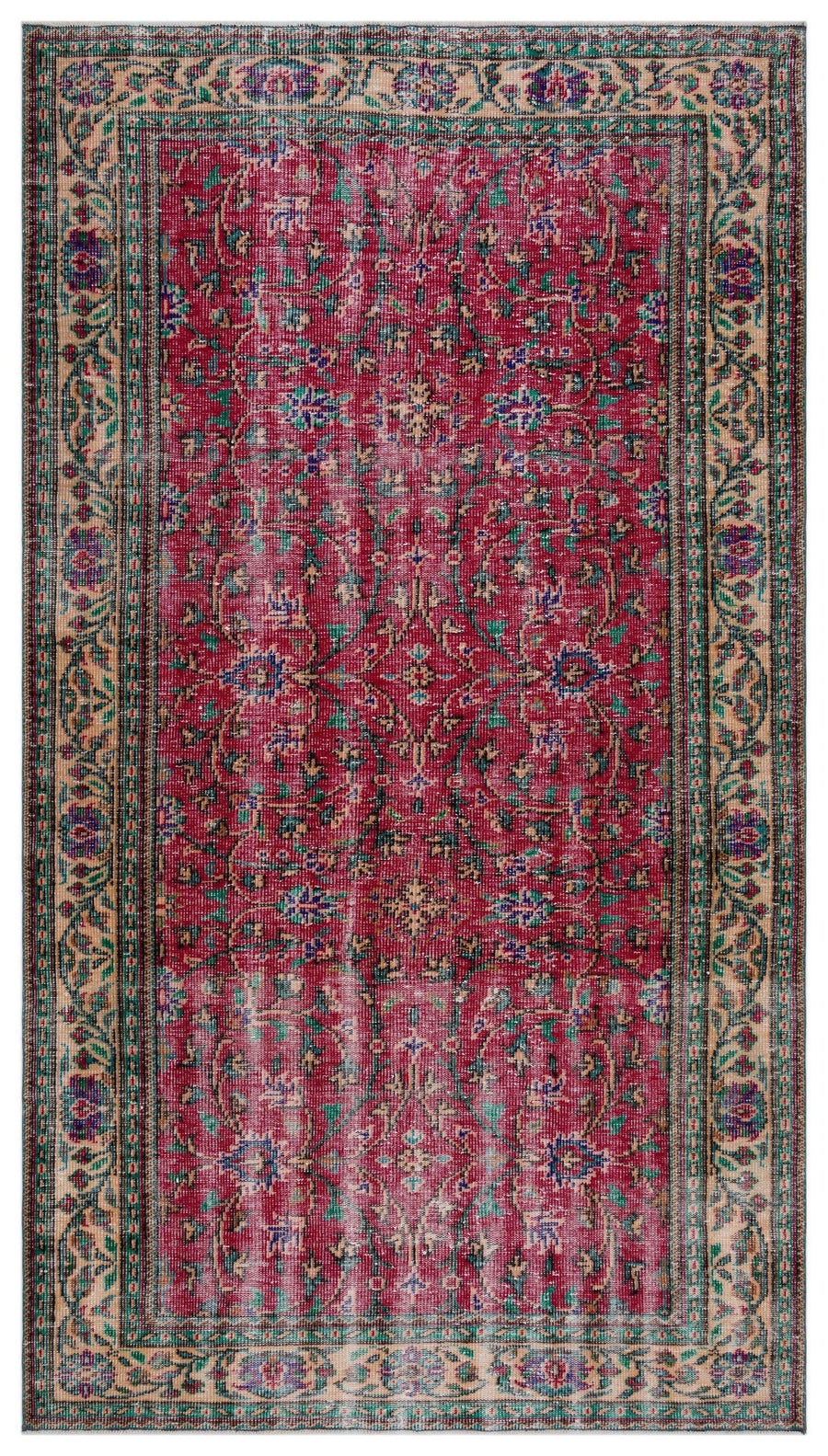 Kırmızı Anadolu Eskitme Çiçekli Yün Halı 170x298 - Özel Seri