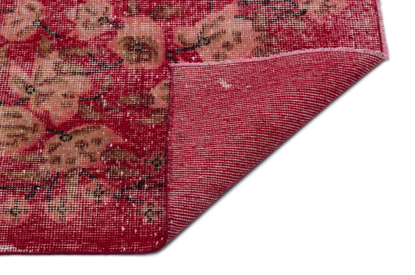 Kırmızı Anadolu Eskitme Çiçekli Yün Halı 197x303 - Özel Seri