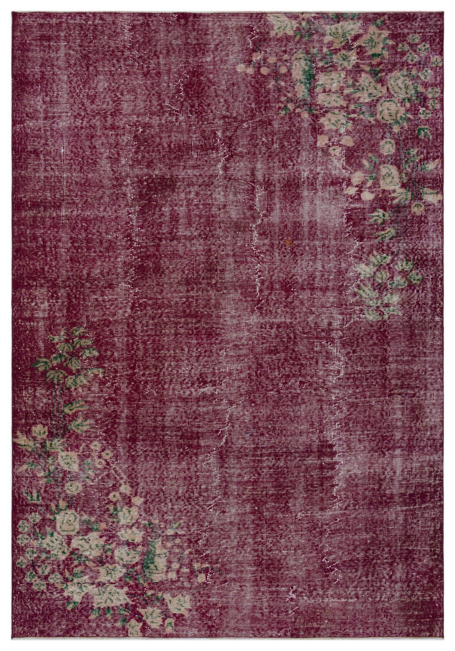 Kırmızı Anadolu Eskitme Çiçekli Yün Halı 180x257 - Özel Seri