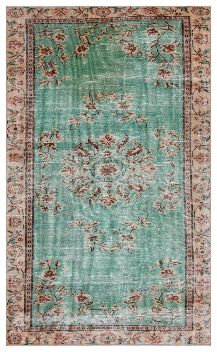 Yeşil Anadolu Madalyonlu Çiçekli Yün Halı 156x258 - Özel Seri
