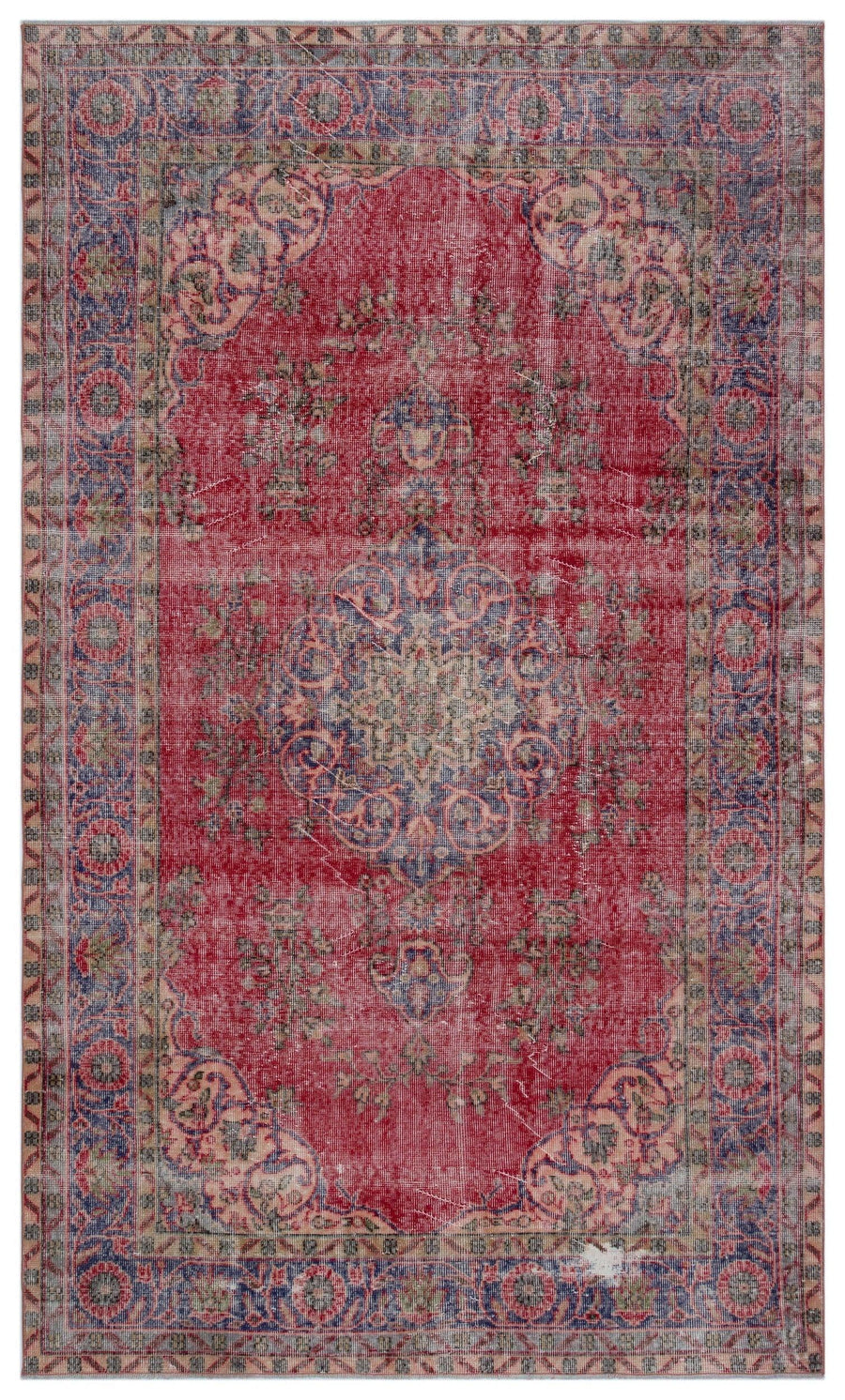 Kırmızı Anadolu Eskitme Madalyonlu Yün Halı 180x301 - Özel Seri