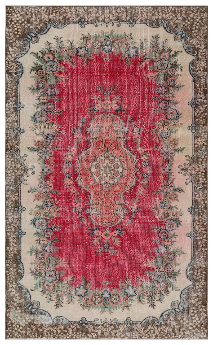 Kırmızı Anadolu Eskitme Madalyonlu Yün Halı 181x290 - Özel Seri