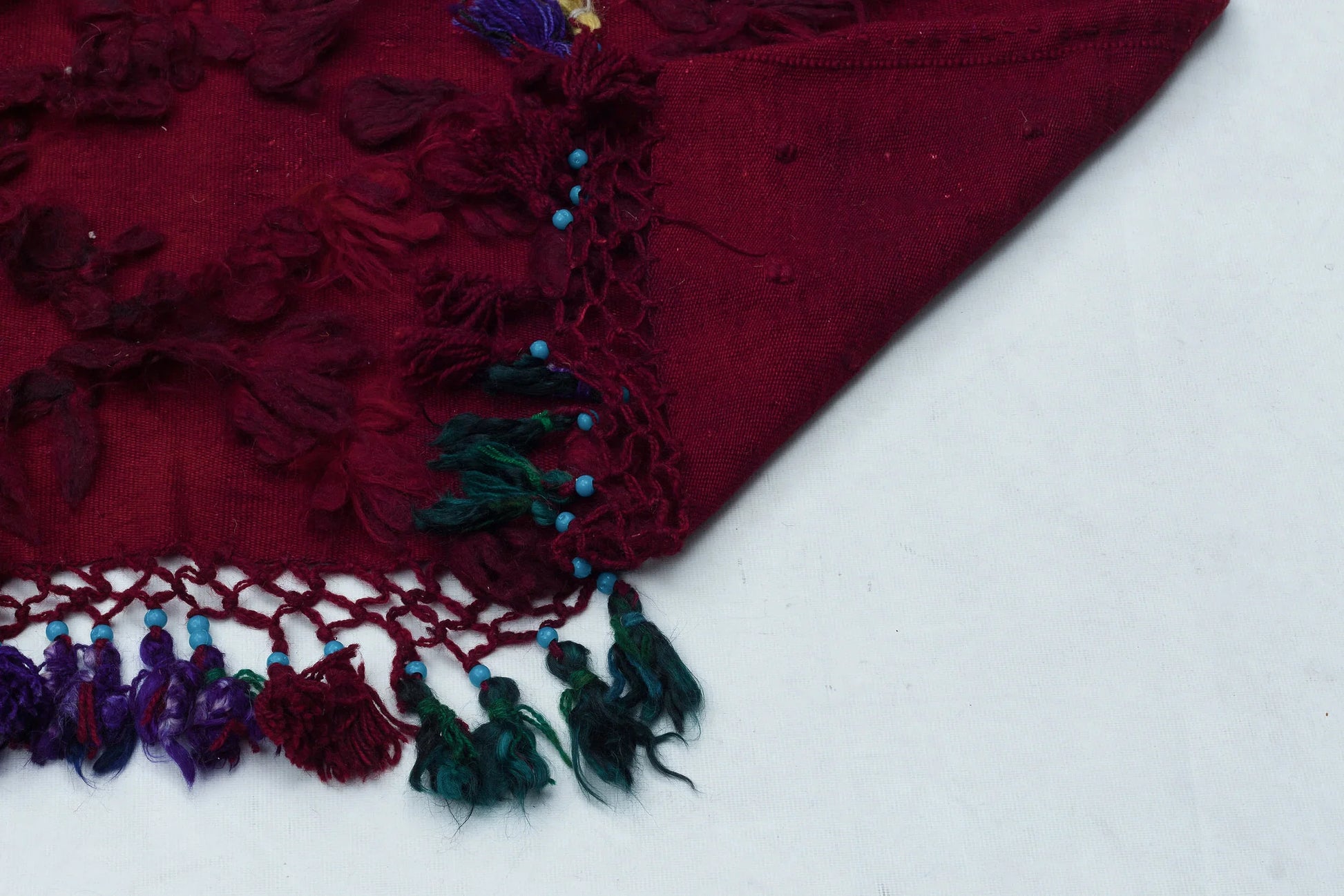 Bordo Lacivert Bohem Yün Halı 104x460
