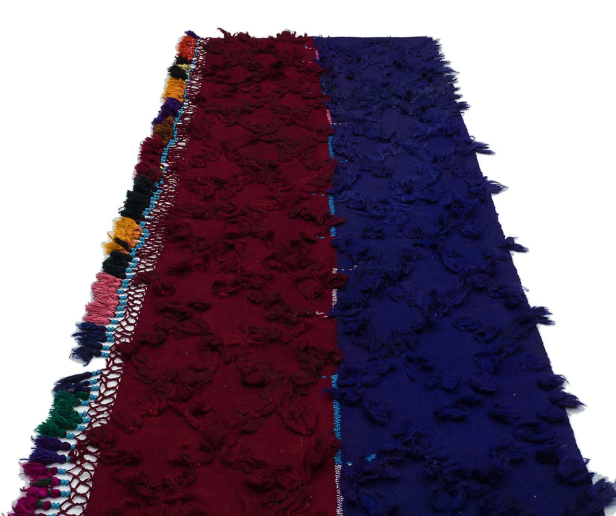 Bordo Lacivert Bohem Yün Halı 104x460