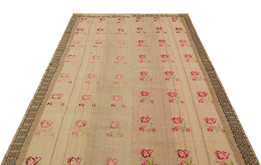 Antrasit Bej Anadolu Bohem Geometrik Yün Halı 158x252 - Özel Seri