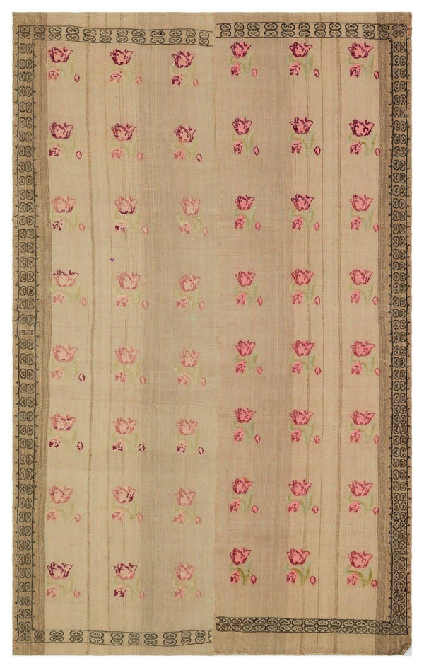 Antrasit Bej Anadolu Bohem Geometrik Yün Halı 158x252 - Özel Seri