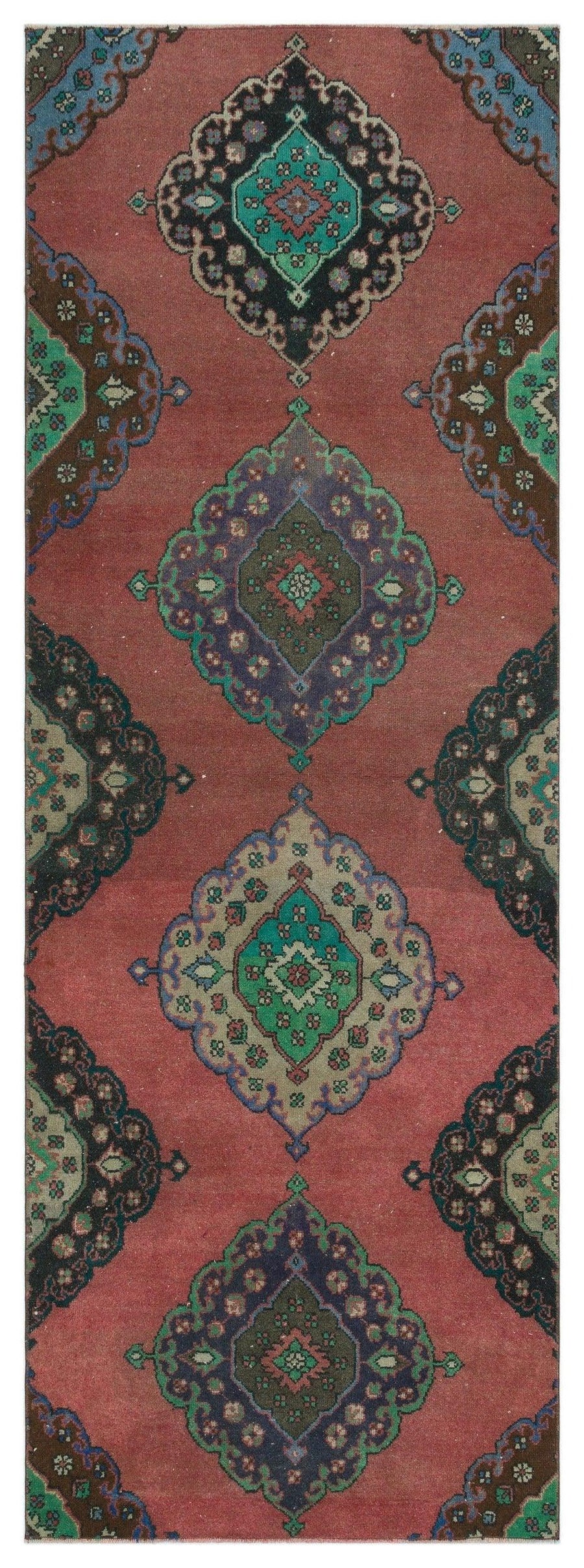 Kırmızı Anadolu Bohem Geometrik Yün Halı 101x283 - Özel Seri