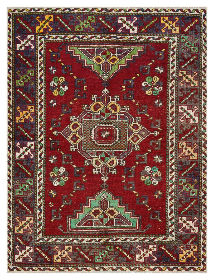 Kırmızı Anadolu Bohem Geometrik Yün Halı 135x177 - Özel Seri