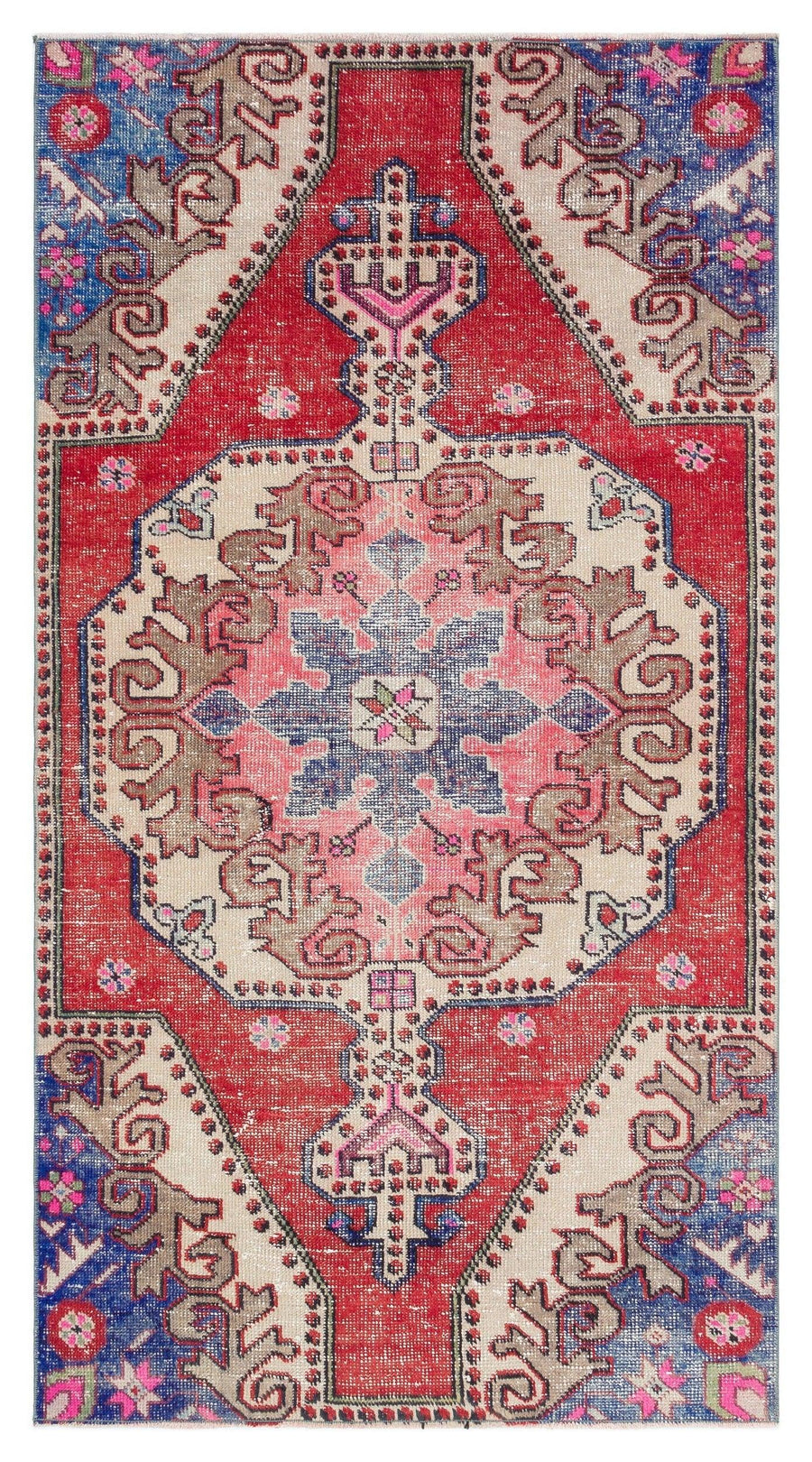 Kırmızı Anadolu Bohem Geometrik Yün Halı 110x197 - Özel Seri
