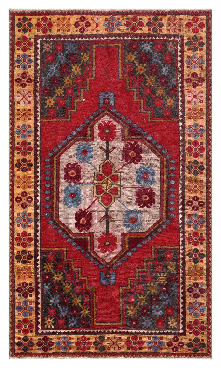 Kırmızı Anadolu Bohem Geometrik Yün Halı 109x187 - Özel Seri