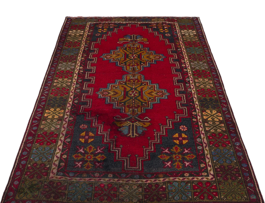 Kırmızı Anadolu Bohem Geometrik Yün Halı 121x197 - Özel Seri