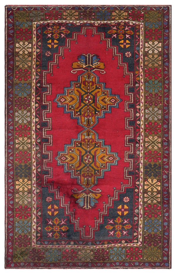 Kırmızı Anadolu Bohem Geometrik Yün Halı 121x197 - Özel Seri