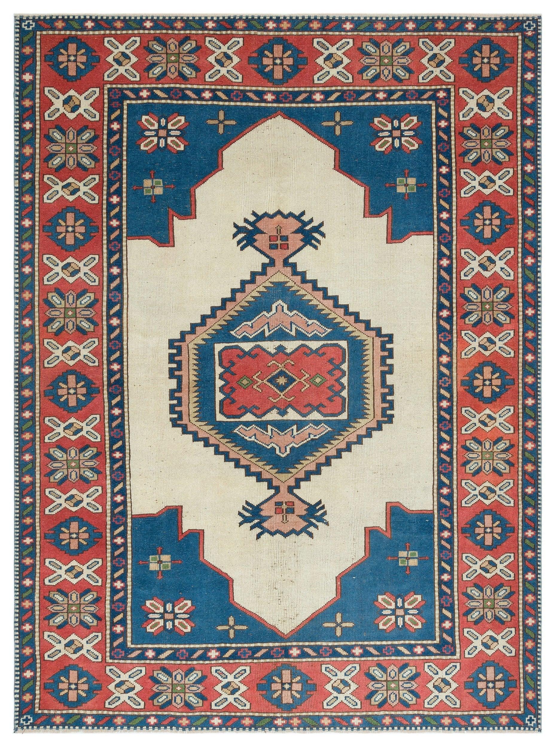 Kırmızı Anadolu Bohem Geometrik Yün Halı 184x242 - Özel Seri