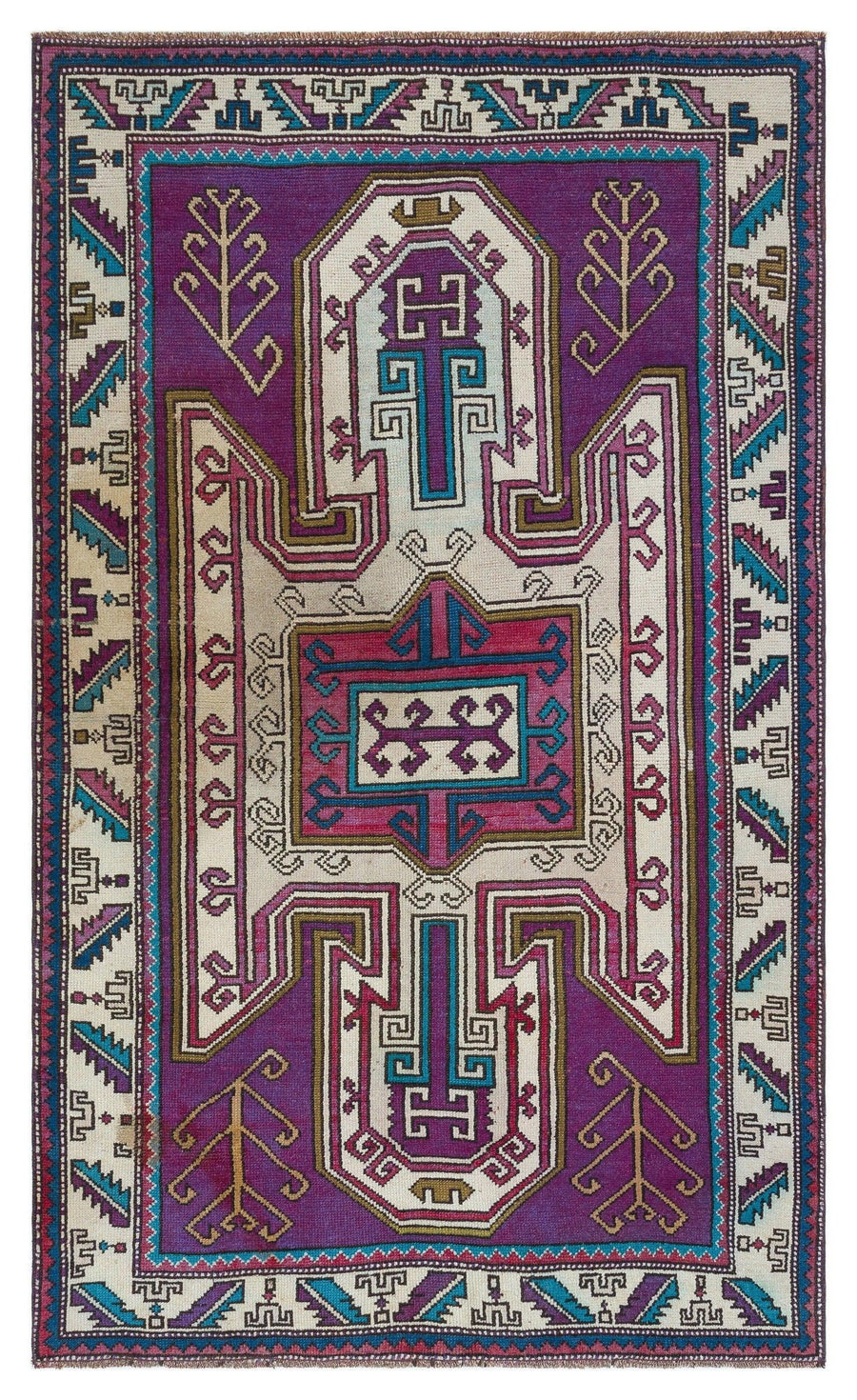 Beyaz Krem Anadolu Bohem Geometrik Yün Halı 125x200 - Özel Seri
