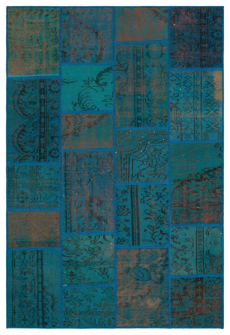 Mavi Siyah Anadolu Eskitme Geometrik Yün Halı 160x233 - Özel Seri