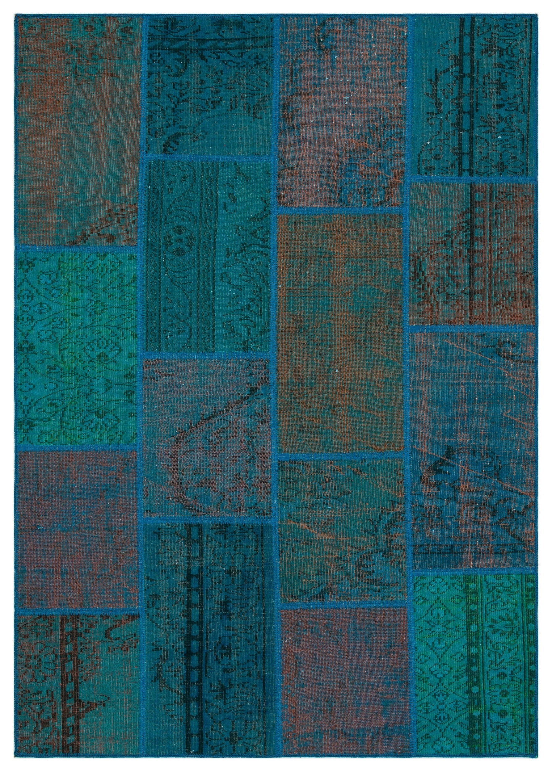 Iskece Turkuaz Eskitme Yün El Dokuma Halısı 160 x 230 Apex Unique