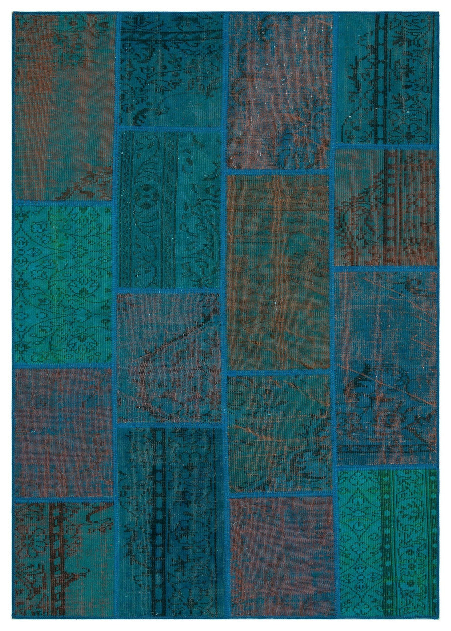 Mavi Siyah Anadolu Eskitme Geometrik Yün Halı 160x230 - Özel Seri