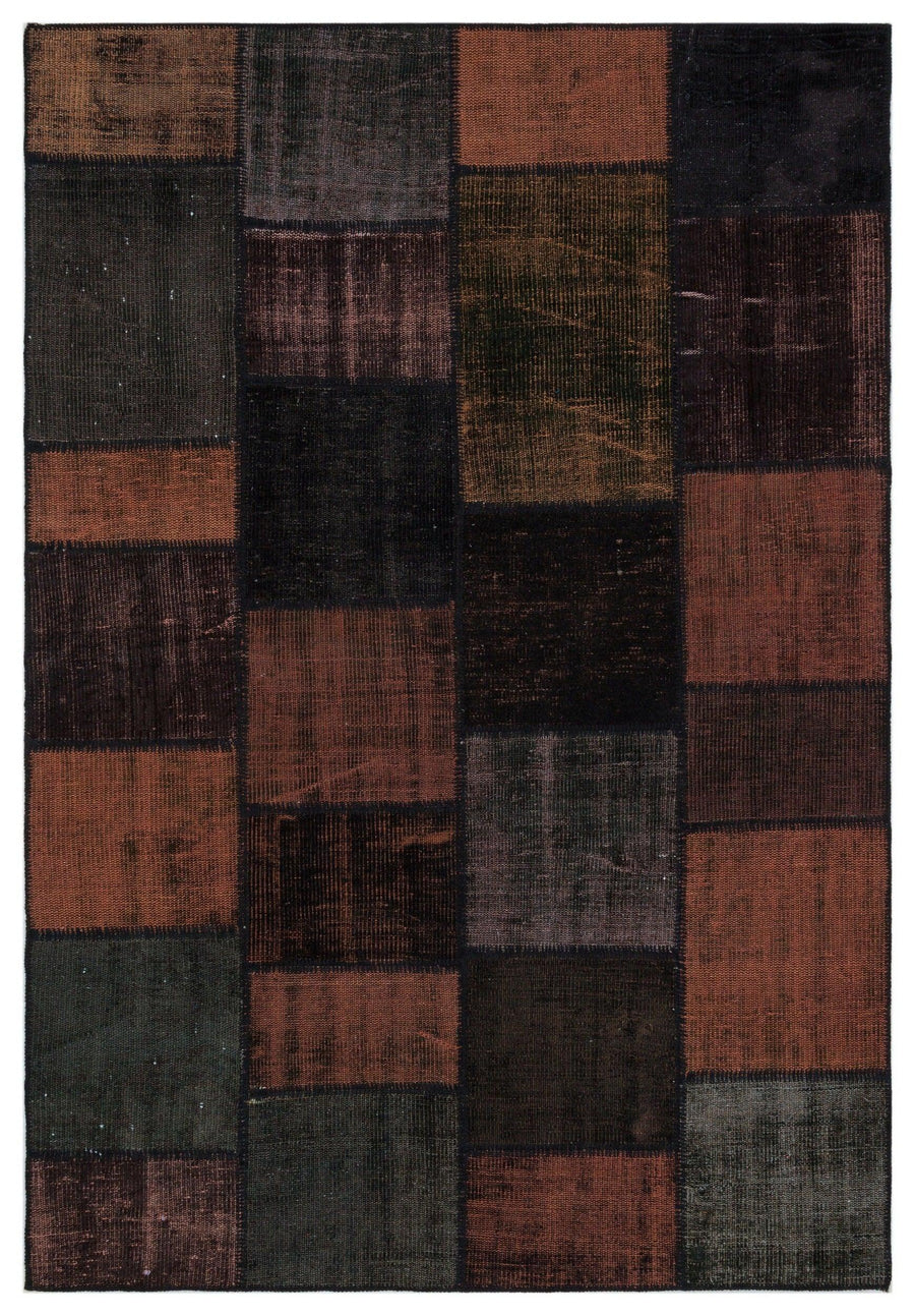 Antrasit Bordo Anadolu Eskitme Geometrik Yün Halı 160x230 - Özel Seri