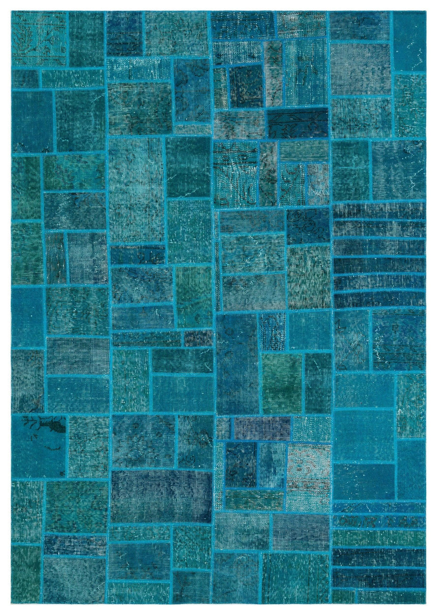 Mavi Anadolu Eskitme Geometrik Yün Halı 160x230 - Özel Seri