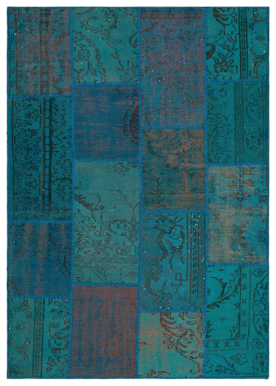 Lacivert Mavi Anadolu Eskitme Geometrik Yün Halı 160x230 - Özel Seri