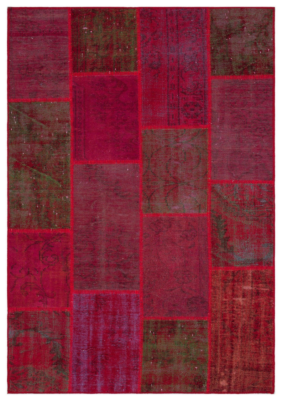 Kırmızı Anadolu Eskitme Geometrik Yün Halı 160x230 - Özel Seri