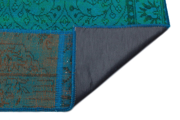 Mavi Yeşil Anadolu Eskitme Geometrik Yün Halı 160x230 - Özel Seri