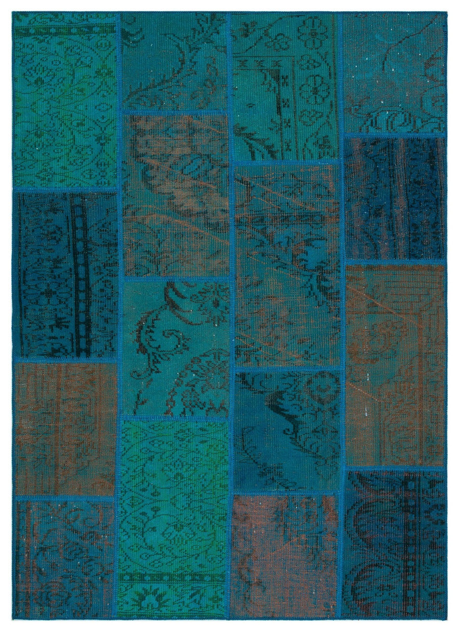 Mavi Yeşil Anadolu Eskitme Geometrik Yün Halı 160x230 - Özel Seri