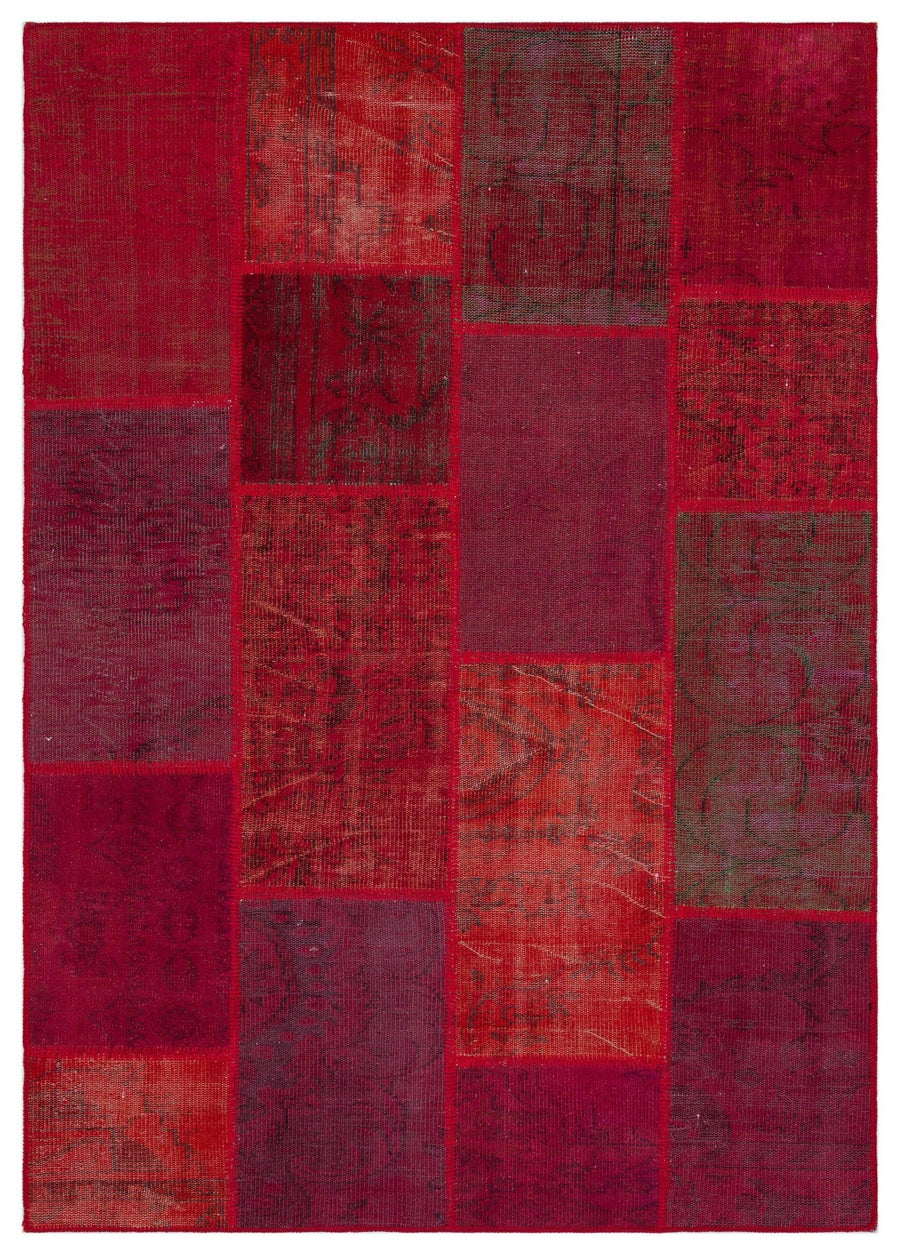 Kırmızı Anadolu Eskitme Geometrik Yün Halı 160x230 - Özel Seri