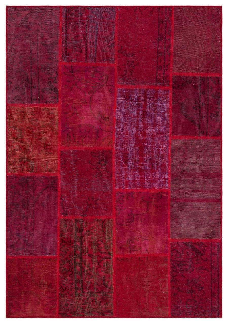 Kırmızı Anadolu Eskitme Geometrik Yün Halı 160x230 - Özel Seri