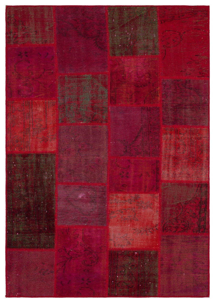 Kırmızı Anadolu Eskitme Geometrik Yün Halı 160x230 - Özel Seri